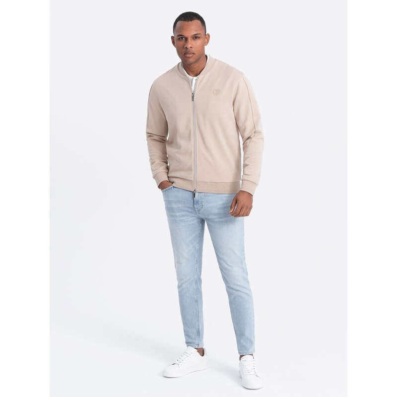 Ombre Men's lightweight bomber jacket with logo lining - light beige