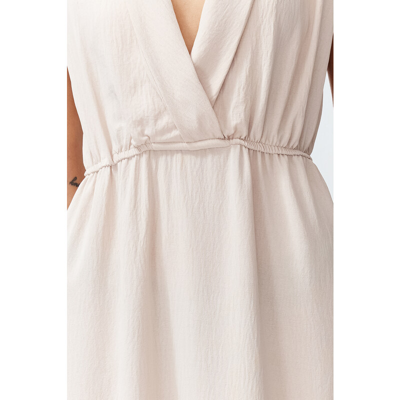 Trendyol Beige A-Line Double Breasted Neck Aerobin Woven Midi Dress