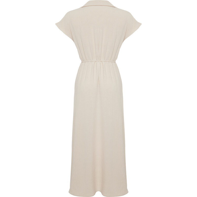 Trendyol Beige A-Line Double Breasted Neck Aerobin Woven Midi Dress