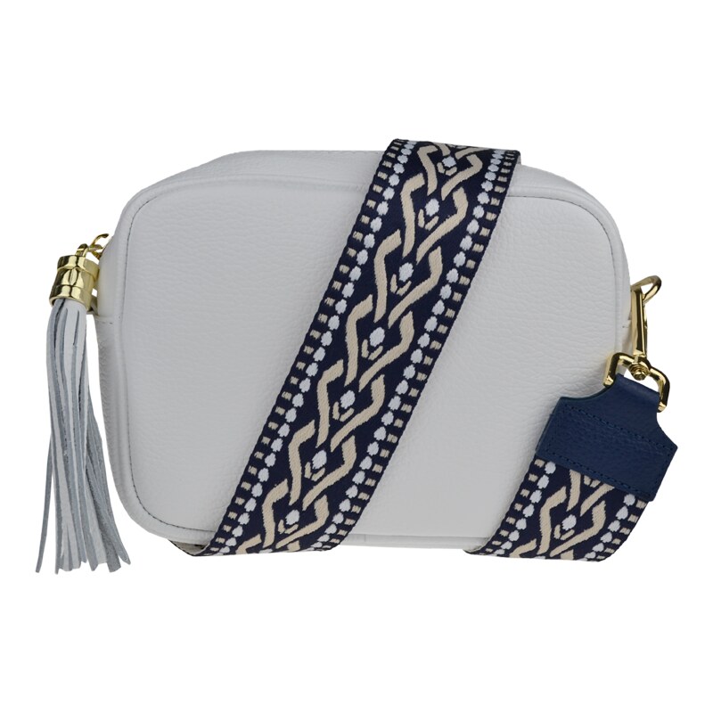 Bílá kožená italská crossbody kabelka Bala Bianca s přídavným