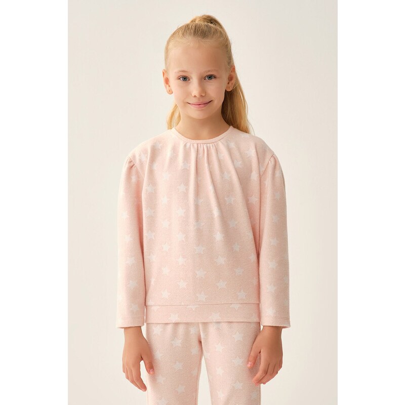 Dagi Pink Star Patterned Sweatshirt