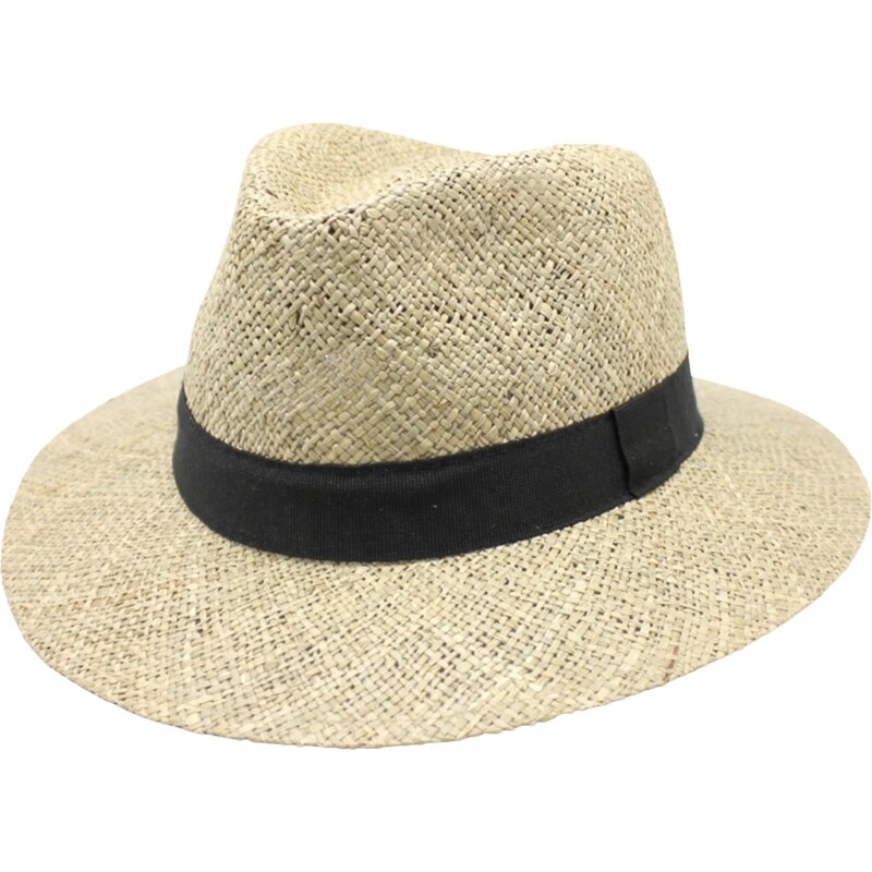 Fiebig Pánský slaměný klobouk z mořské trávy s černou stuhou - Fedora
