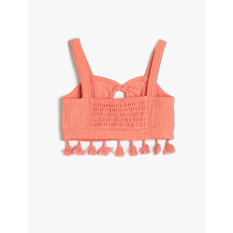 Koton Crop Top with Tassels Window Detail Sweetheart Neckline Straps