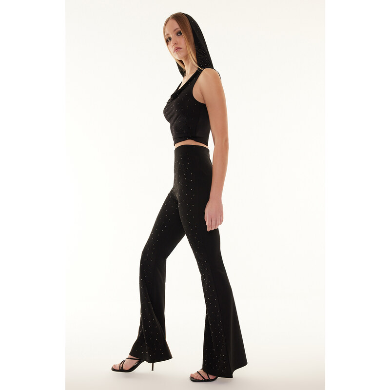 Trendyol Black Knitted Shiny Stone Trousers