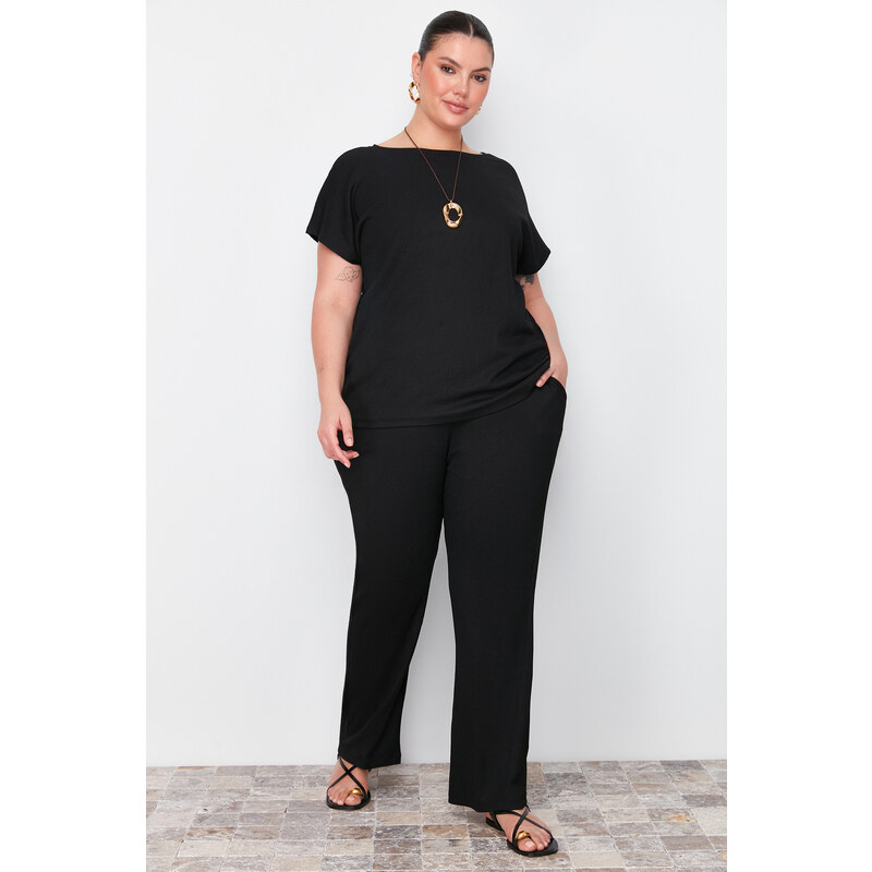Trendyol Curve Black T-shirt-Pants Knitted Seasonal Bottom-Top