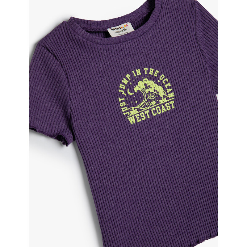 Koton T-Shirt Motto Printed Ribbed Short Sleeve Crew Neck