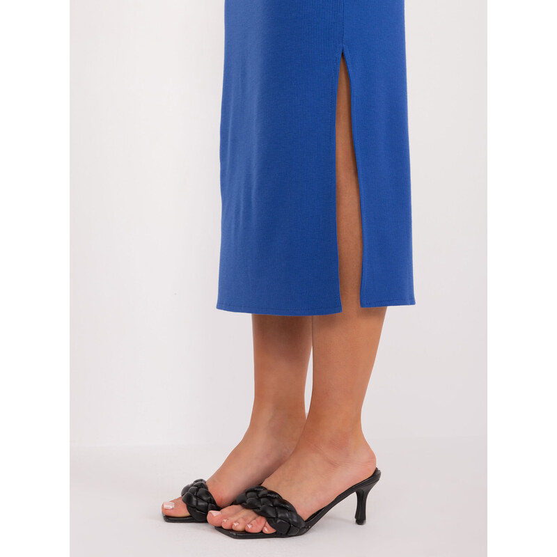 Fashionhunters Kobaltově modrá žebrovaná základní sukně s rozparkem