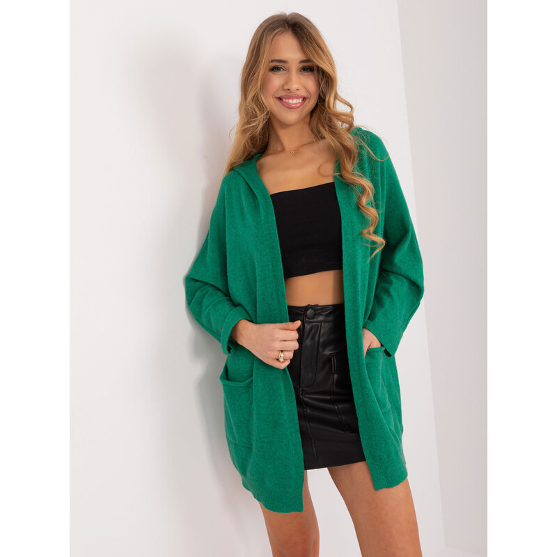 Fashionhunters Zelený dámský kardigan s kapucí
