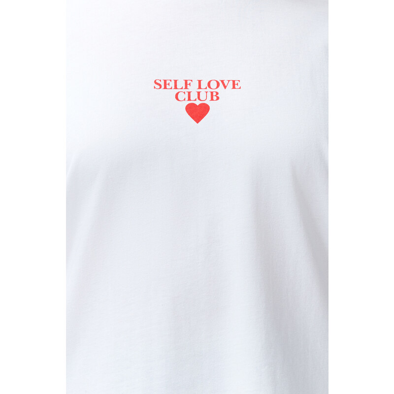 Trendyol Curve White Printed Oversize Knitted T-shirt