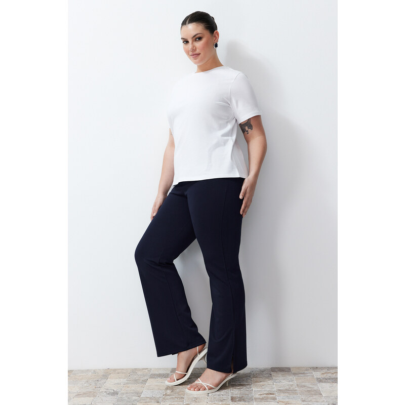 Trendyol Curve Navy Blue Side Slit Flare High Waist Knitted Trousers