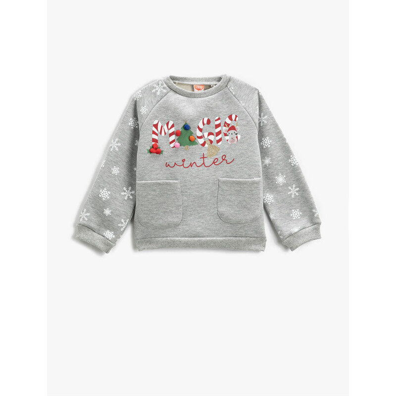 Koton Christmas Themed Sweat Pocket Detailed Raised