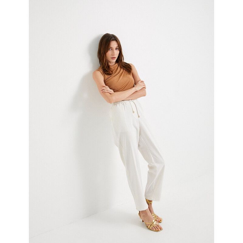 Koton Carrot Trousers with Lace Waist High Waist Pocket Detail