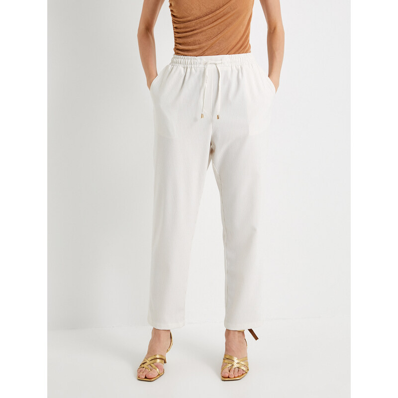 Koton Carrot Trousers with Lace Waist High Waist Pocket Detail