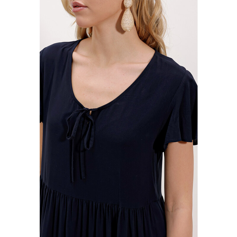 Bigdart 2352 Short V Neck Dress - E. Navy Blue