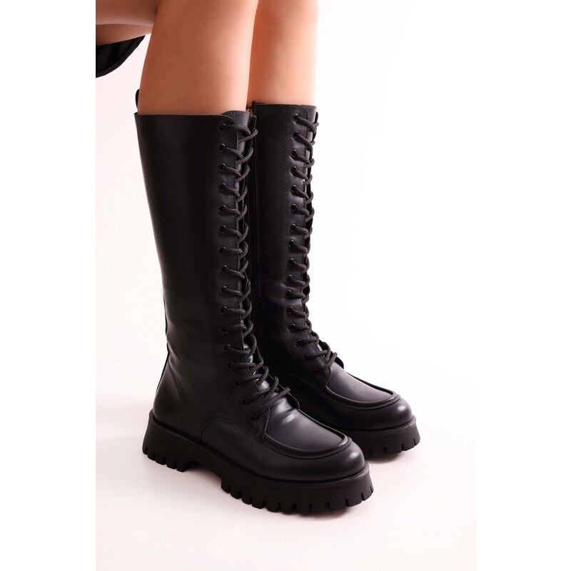 Shoeberry Women's Lasula Black Boots Boots, Black Skin.