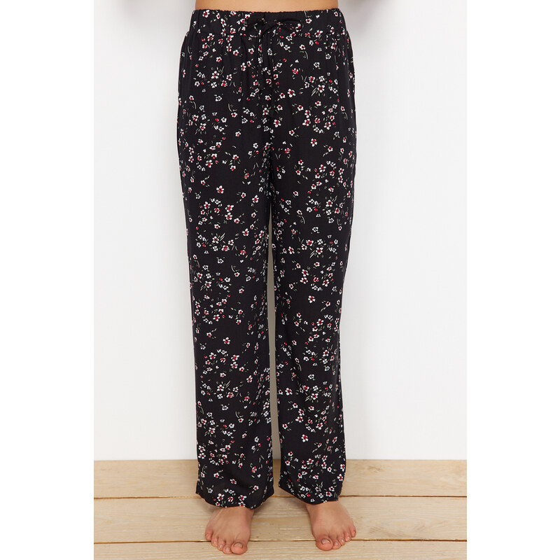 Trendyol Black Floral Viscose Woven Pajamas Set