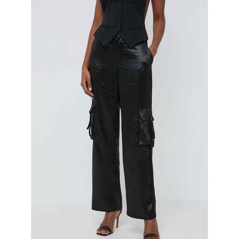 Kalhoty Guess JAMIE dámské, černá barva, jednoduché, high waist, W4GB44 WECV2