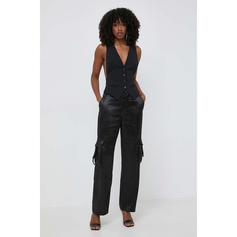 Kalhoty Guess JAMIE dámské, černá barva, jednoduché, high waist, W4GB44 WECV2