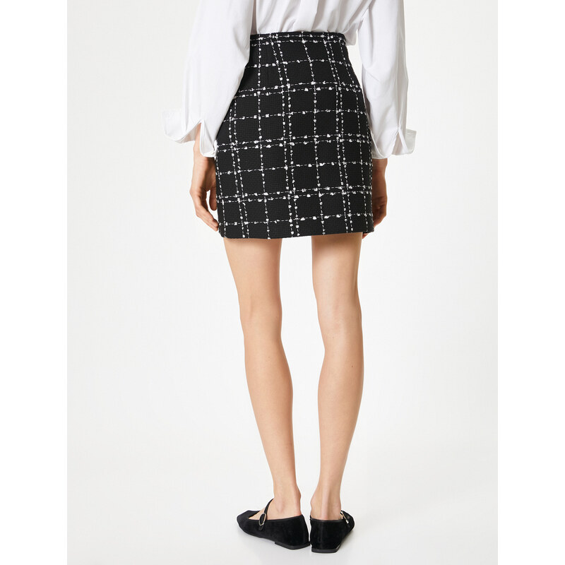 Koton Mini Tweed Skirt Slit Detail High Waist