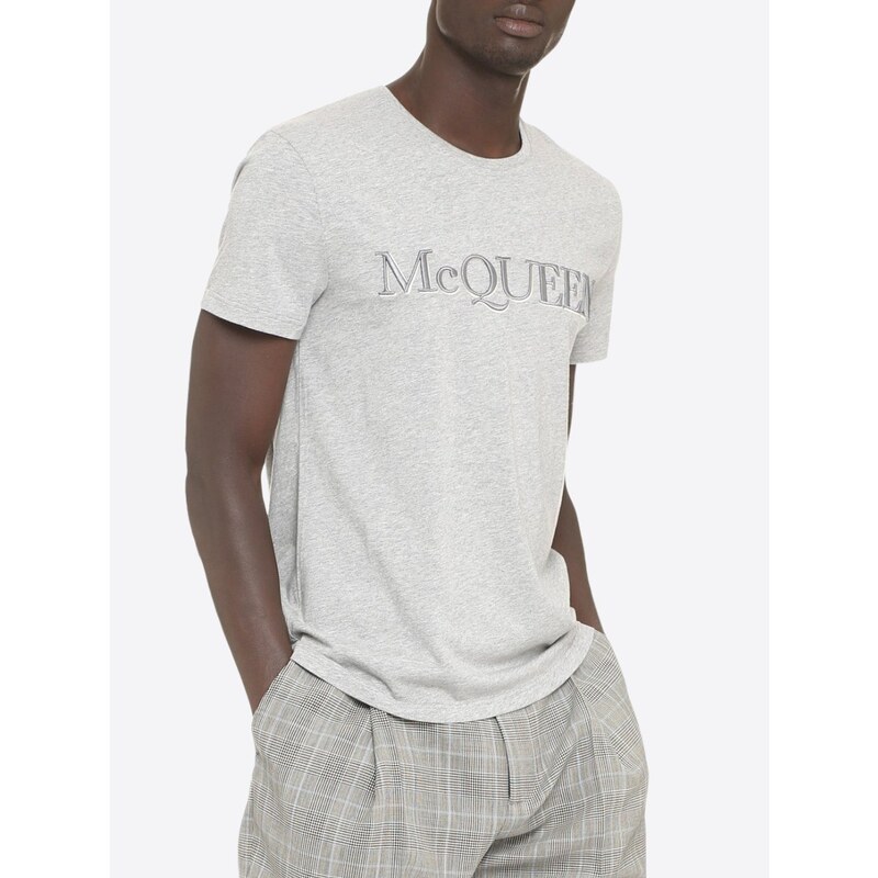 ALEXANDER MCQUEEN Embroidered Logo Grey tričko