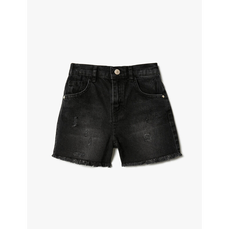 Koton Denim Shorts Worn Detail Pocket Cotton.