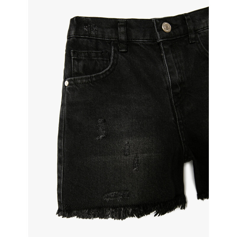 Koton Denim Shorts Worn Detail Pocket Cotton.