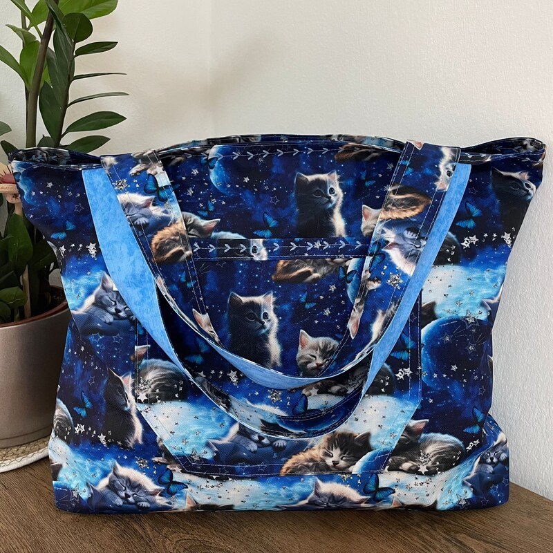 Mks Dámská velká taška : modrá koťata