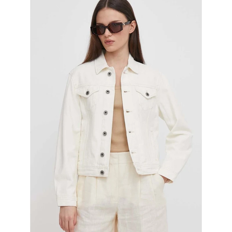 Džínová bunda Pepe Jeans REGULAR JACKET dámská, béžová barva, přechodná, PL402391TB7