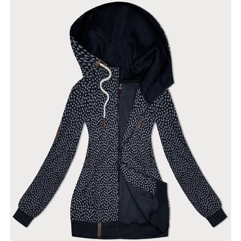 6&8 Fashion Dámská rozepínací mikina se srdíčky, tmavě modrá