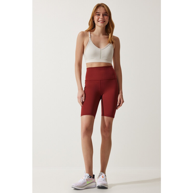 Happiness İstanbul Women's Burgundy High Waist Compression Cycling Tights