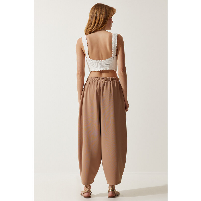 Happiness İstanbul Women's Cream Seasonal Casual Baggy Trousers