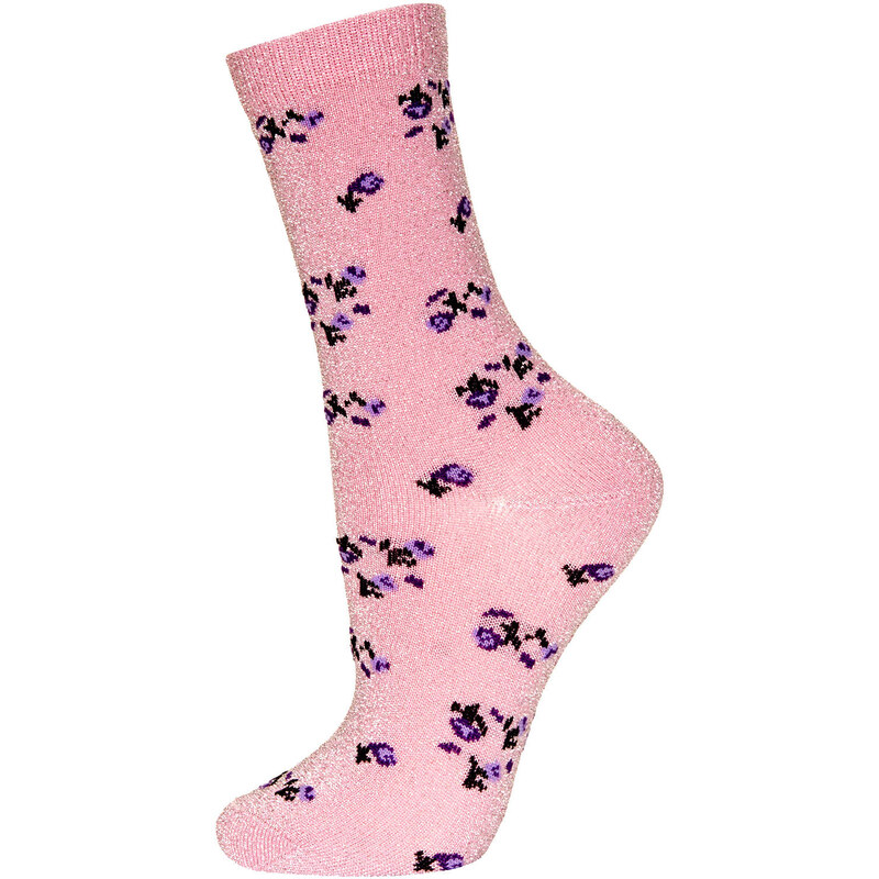 Topshop Pale Pink Floral Lurex Socks