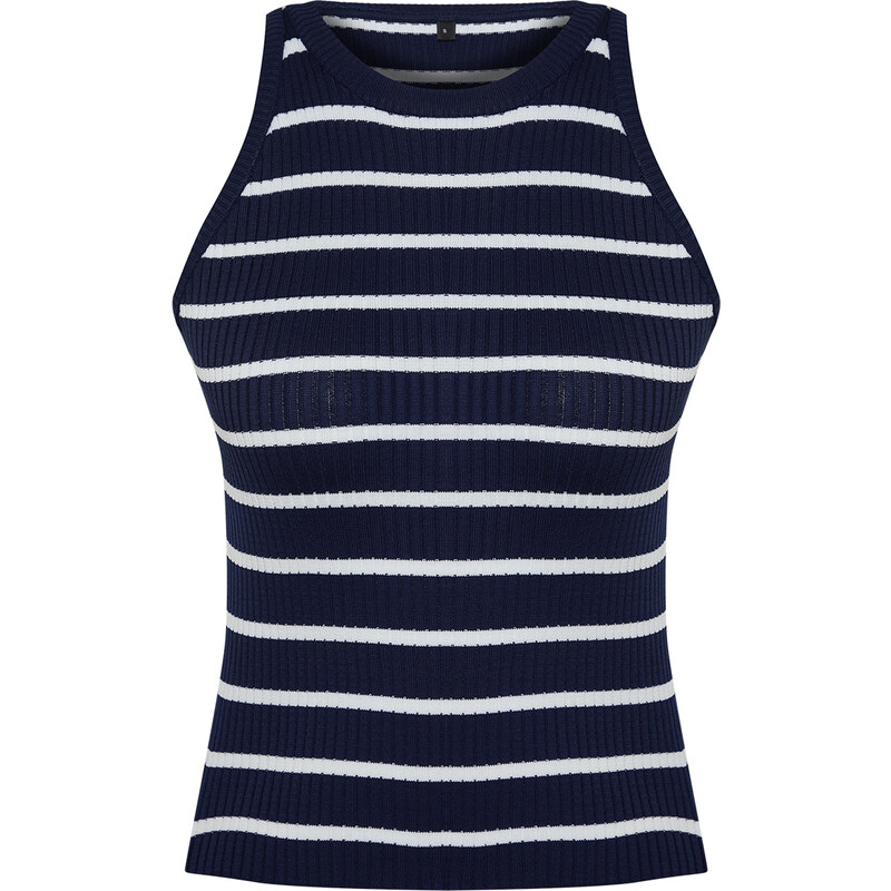 Trendyol Navy Blue Striped Barbell Neck Knitwear Blouse