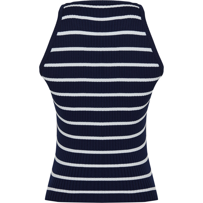 Trendyol Navy Blue Striped Barbell Neck Knitwear Blouse