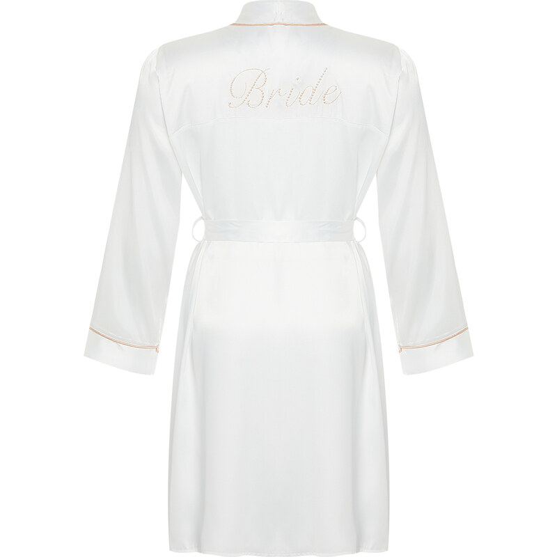 Trendyol Curve White Satin Belted Woven Bridal Dressing Gown