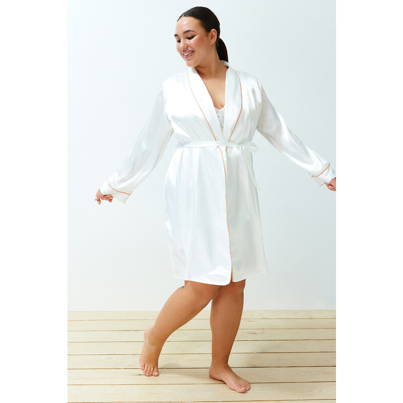 Trendyol Curve White Satin Belted Woven Bridal Dressing Gown