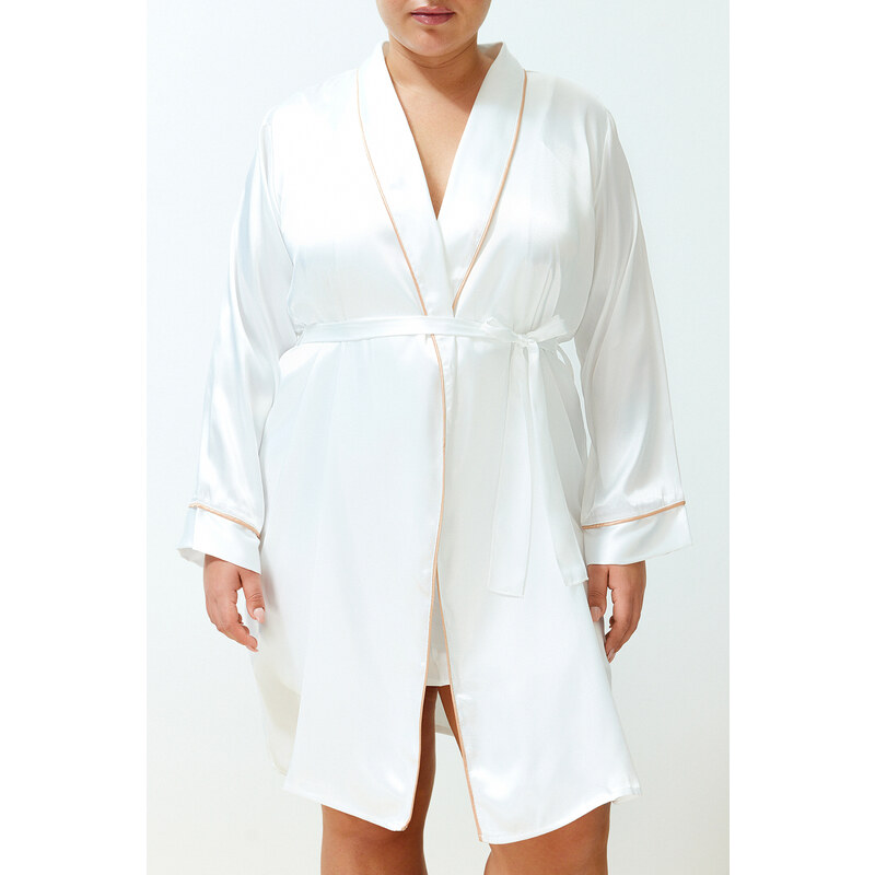 Trendyol Curve White Satin Belted Woven Bridal Dressing Gown