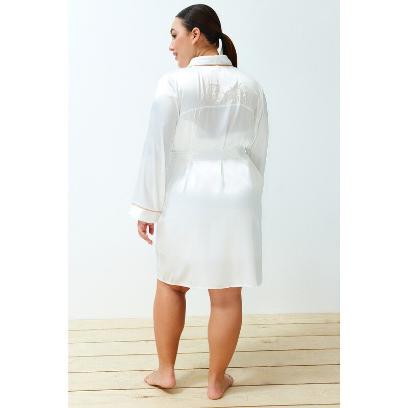 Trendyol Curve White Satin Belted Woven Bridal Dressing Gown