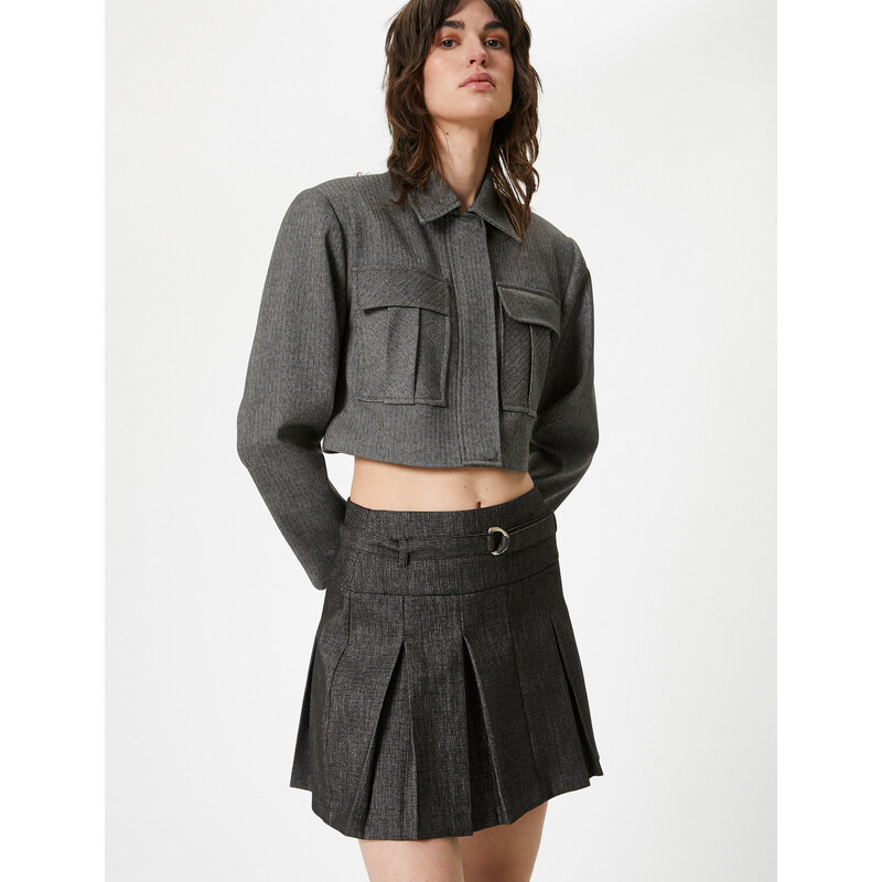 Koton Pleated Mini Skirt A-Line Belt Detailed Zippered