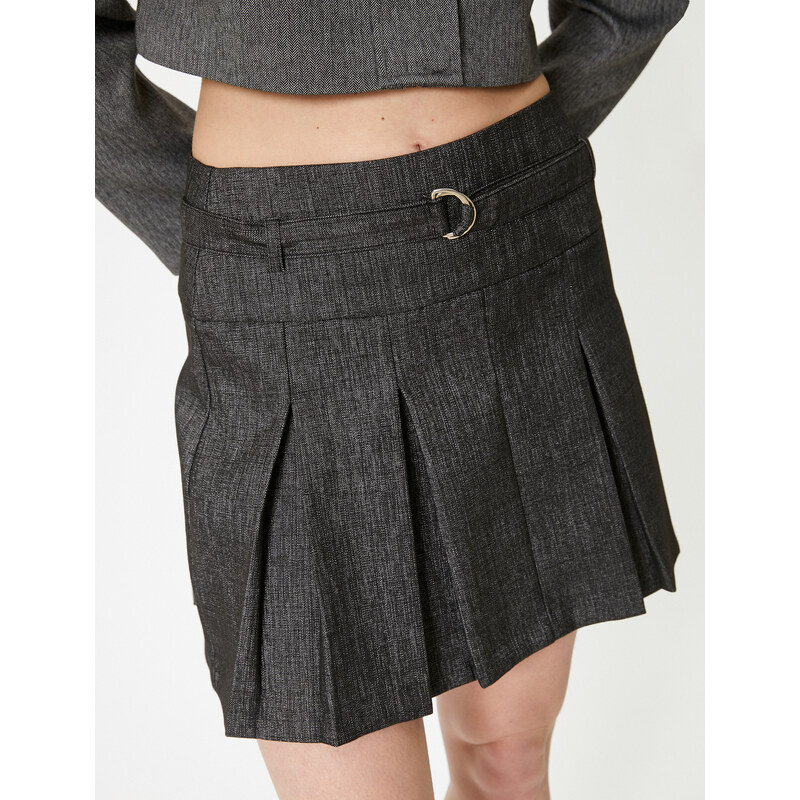 Koton Pleated Mini Skirt A-Line Belt Detailed Zippered