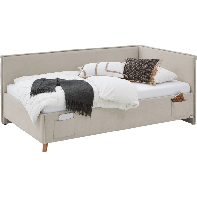 Béžová čalouněná postel Meise Möbel Fun II. 120 x 200 cm s úložným prostorem