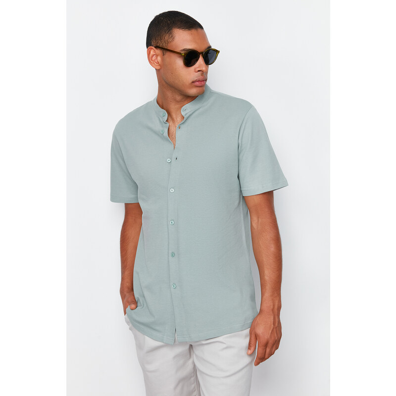 Trendyol Mint Slim Fit Classic Collar Short Sleeve Knitted Pique Summer Shirt