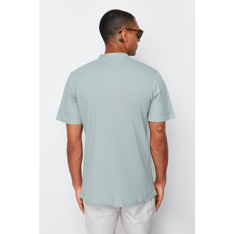Trendyol Mint Slim Fit Classic Collar Short Sleeve Knitted Pique Summer Shirt