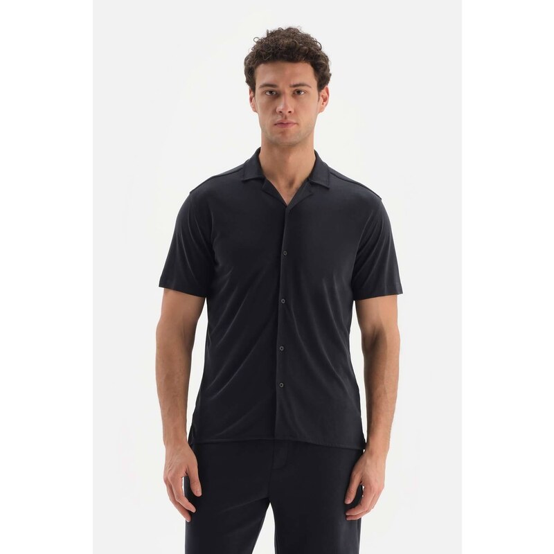 Dagi Navy Blue Cupra Short Sleeve Modal Shirt