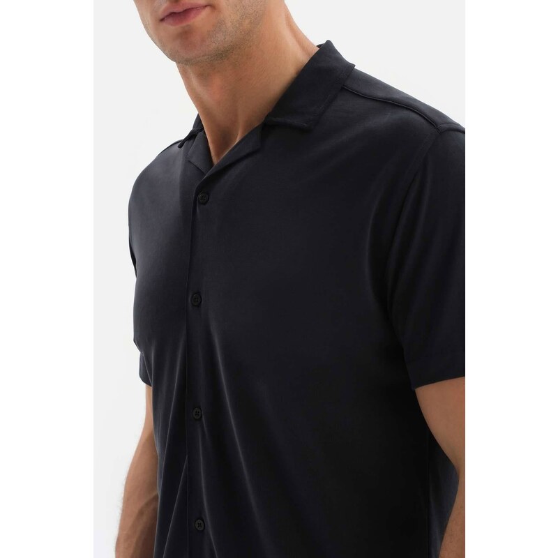 Dagi Navy Blue Cupra Short Sleeve Modal Shirt