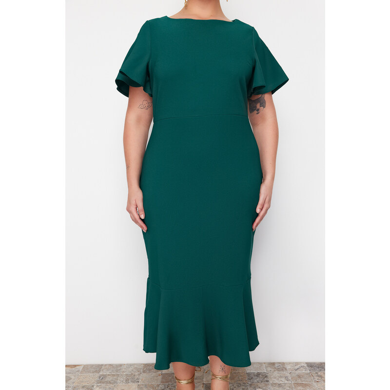 Trendyol Curve Dark Green Finike Woven Plus Size Dress