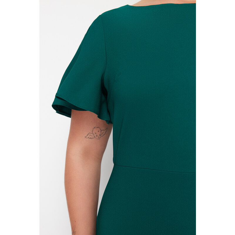 Trendyol Curve Dark Green Finike Woven Plus Size Dress