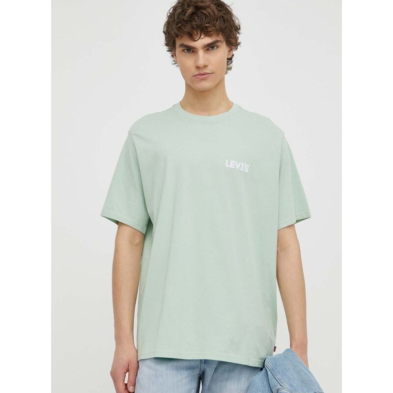 Bavlněné tričko Levi's zelená barva, s potiskem