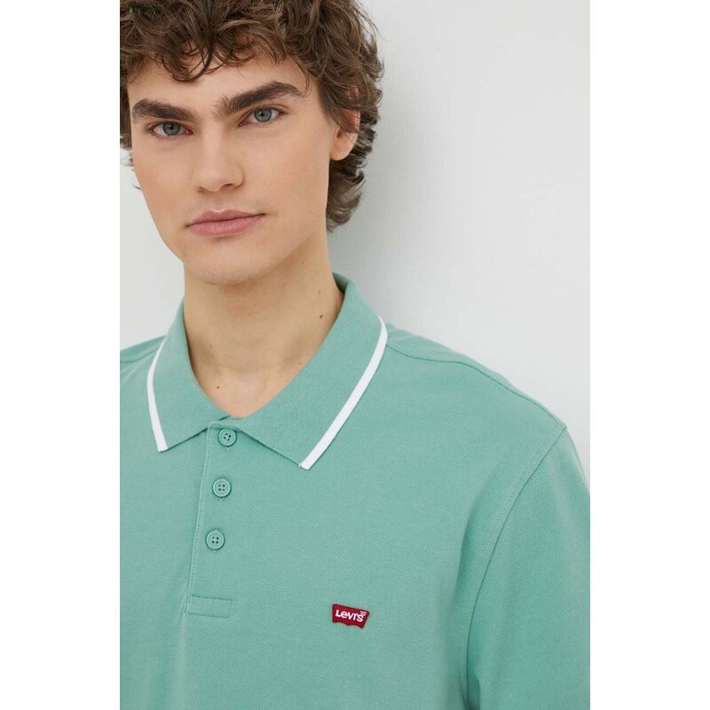 Bavlněné polo tričko Levi's zelená barva