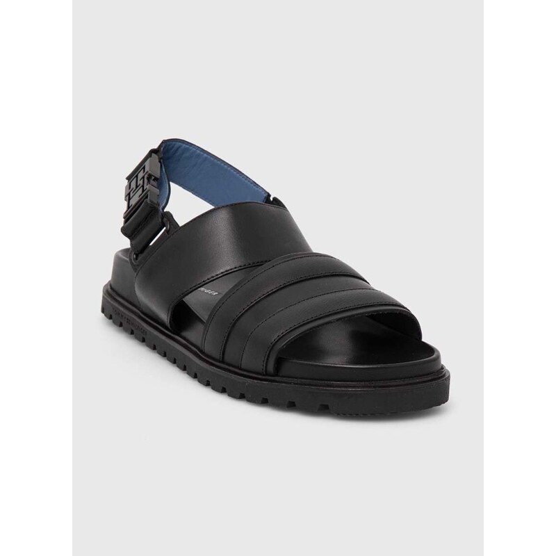 Kožené sandály Tommy Hilfiger ELEVATED TH BUCKLE LTH SANDAL pánské, černá barva, FM0FM05007